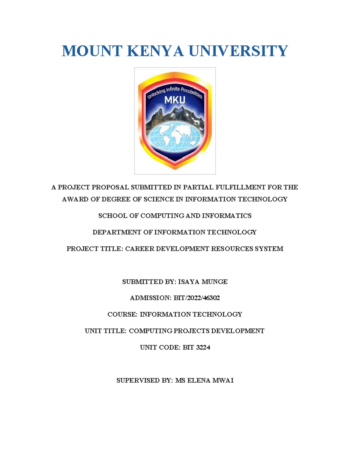 Final Project Proposal: Career Development Resources System (BIT 3224 ...