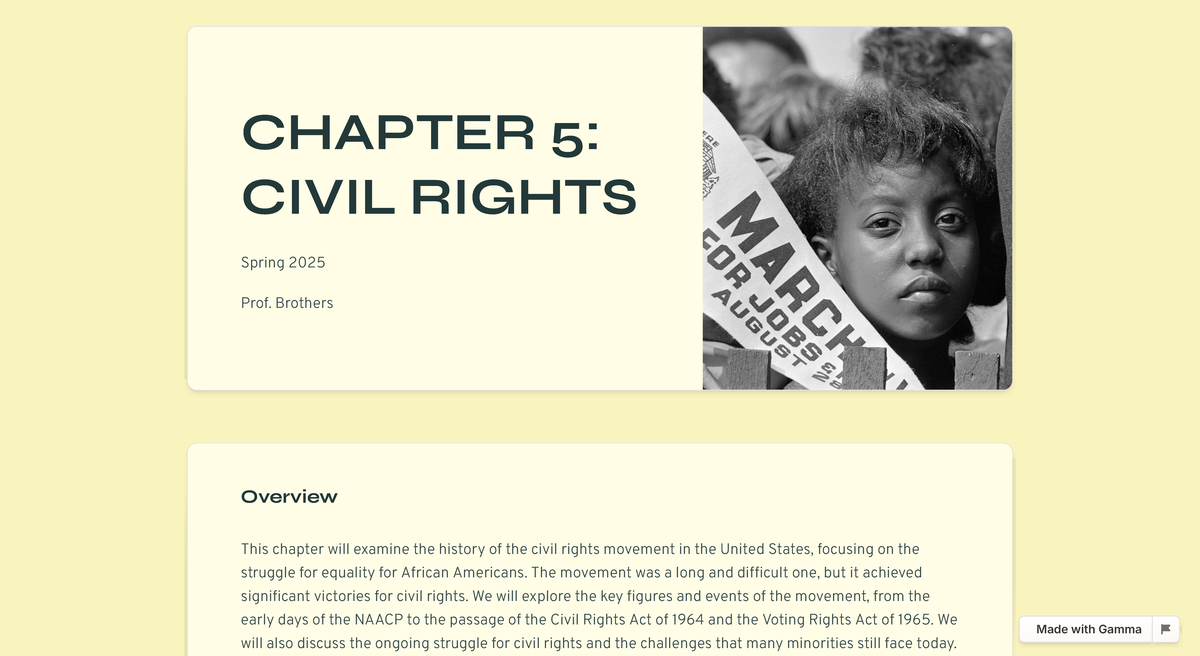 Chapter 5: Civil Rights Movement Overview (Spring 2025) - CHAPTER 5 ...