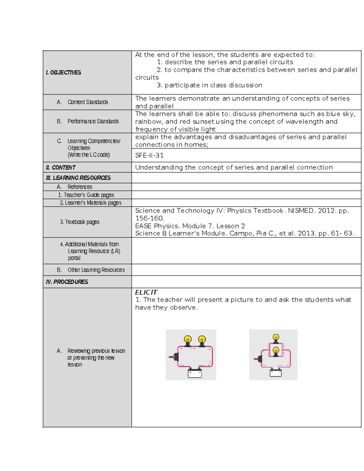 JAY Revised LP - Lesson Plan on Series and Parallel Circuits - Studocu