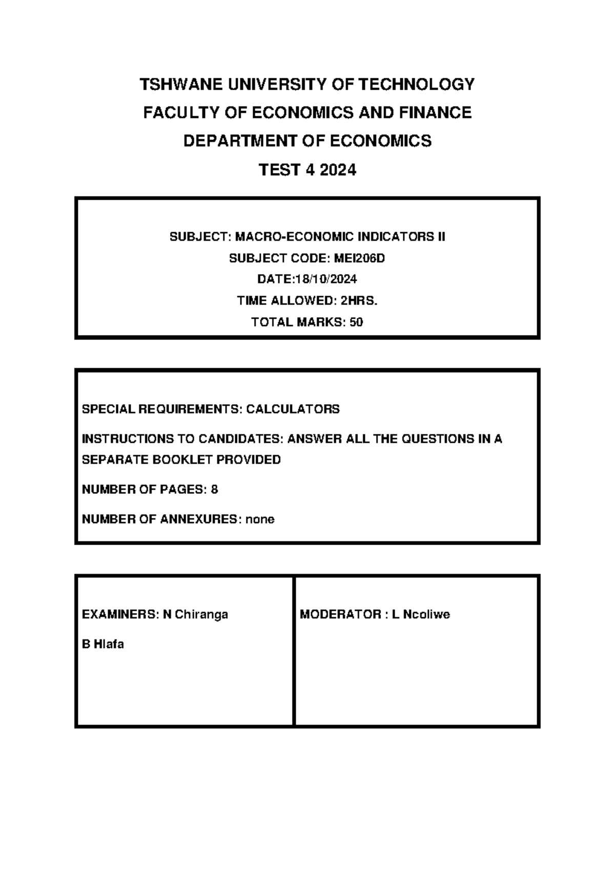 MEI206D Test 4 2024 - Indicators II Study Guide - Studocu