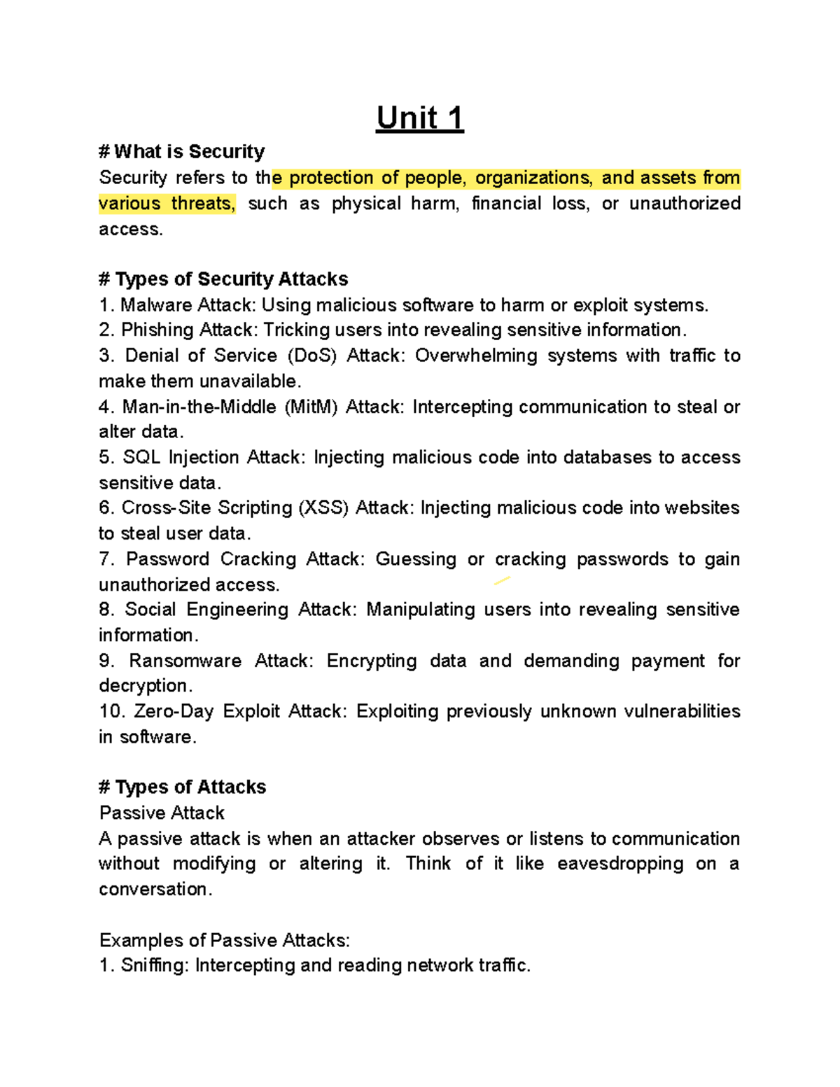 Cns1 - Security Concepts: Types of Attacks and Cryptography - Studocu