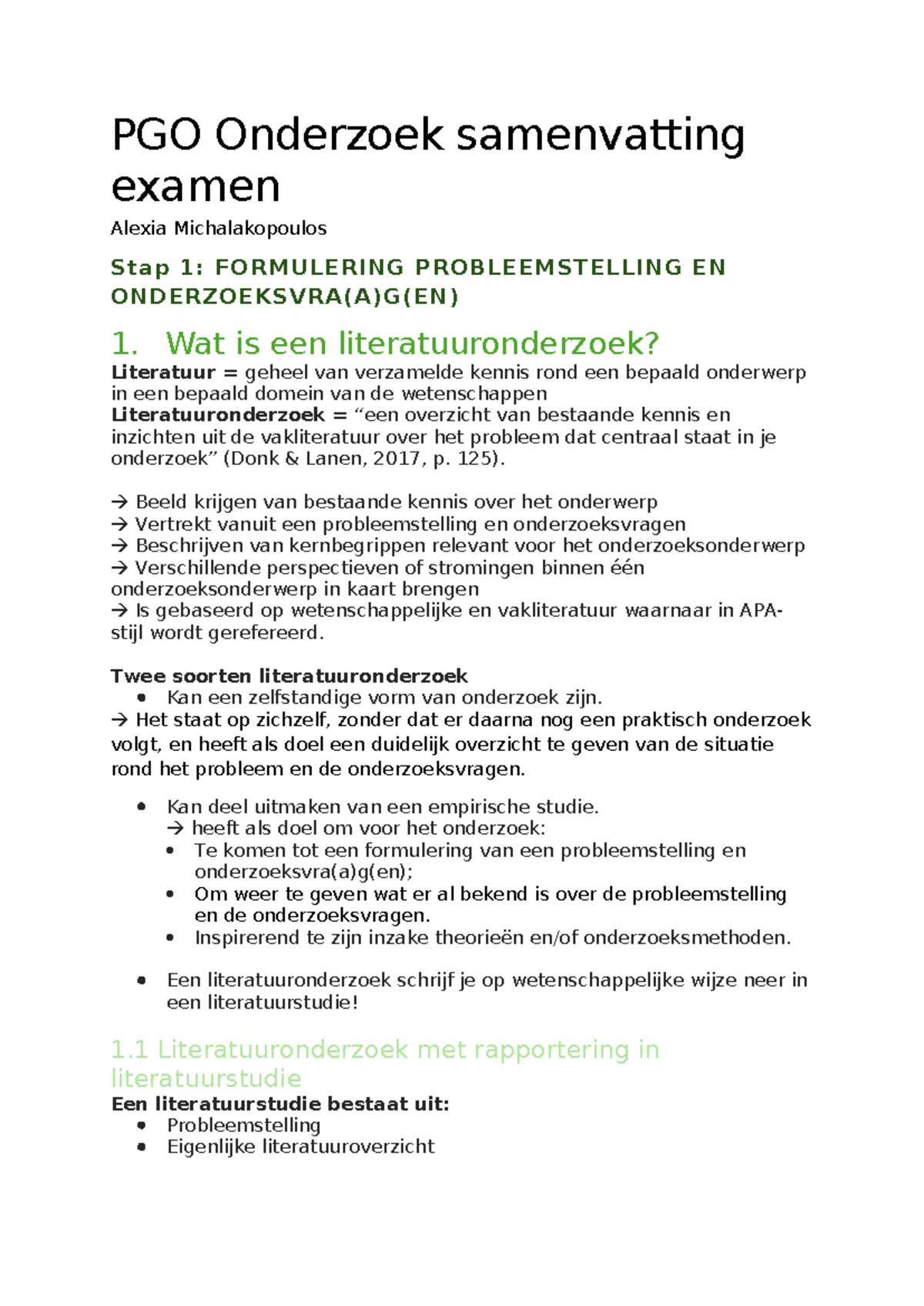PGO Onderzoek Samenvatting Examen: Literatuuronderzoek en ...
