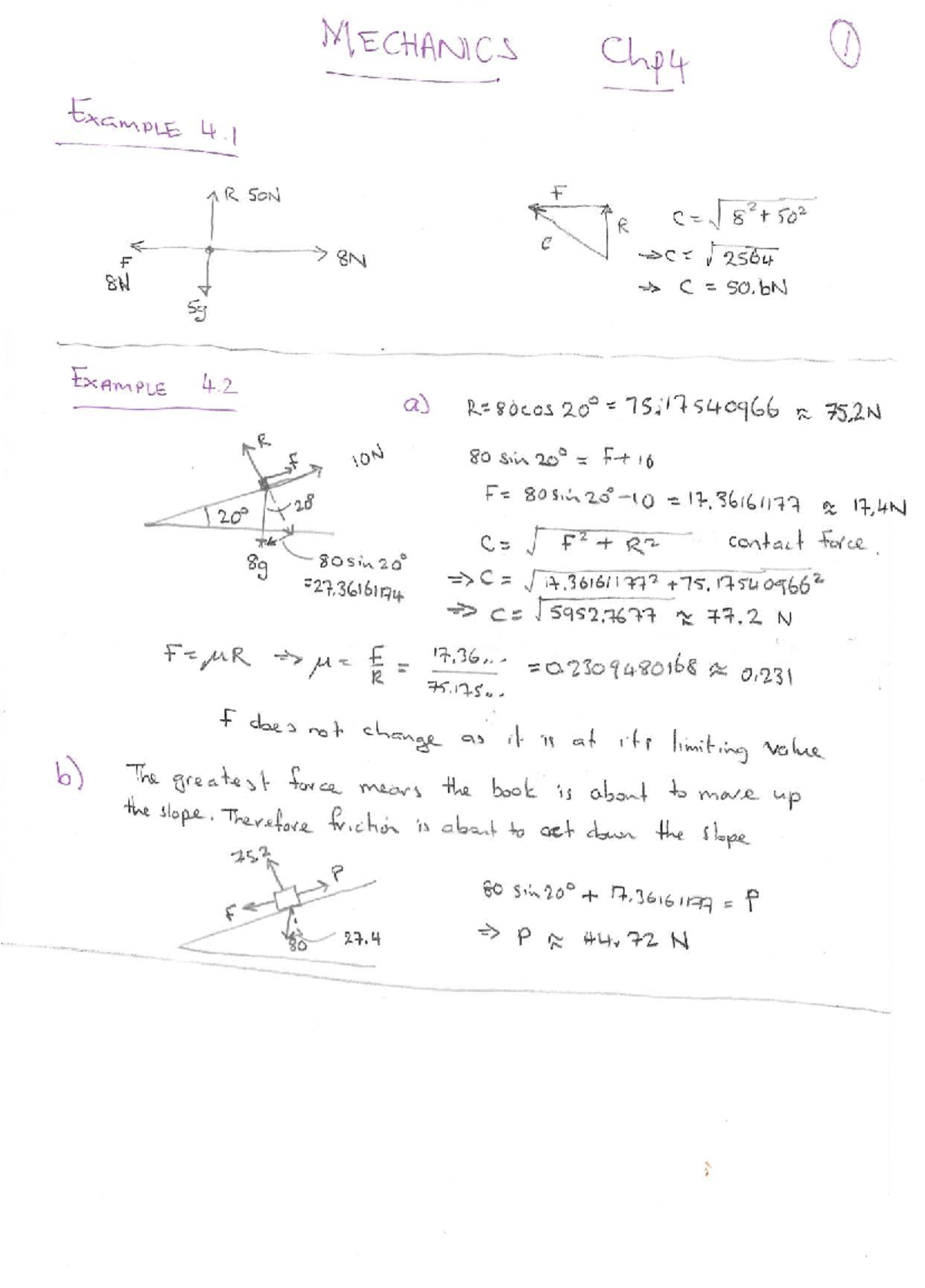 Mechanics Chp 4: Worked Examples and Solutions - Studocu