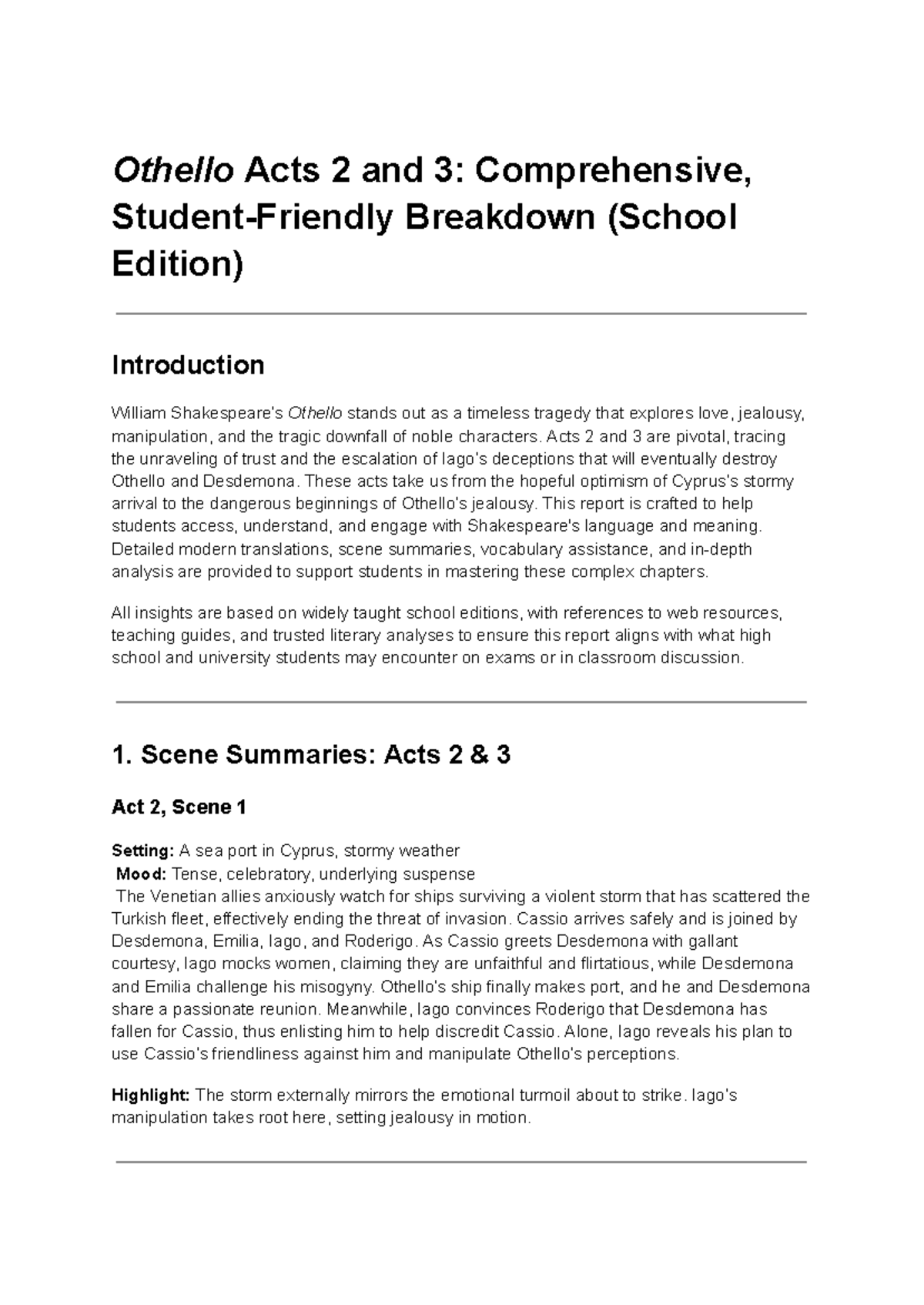 Othello Acts 2 & 3: Detailed Summaries and Analysis (School Edition ...