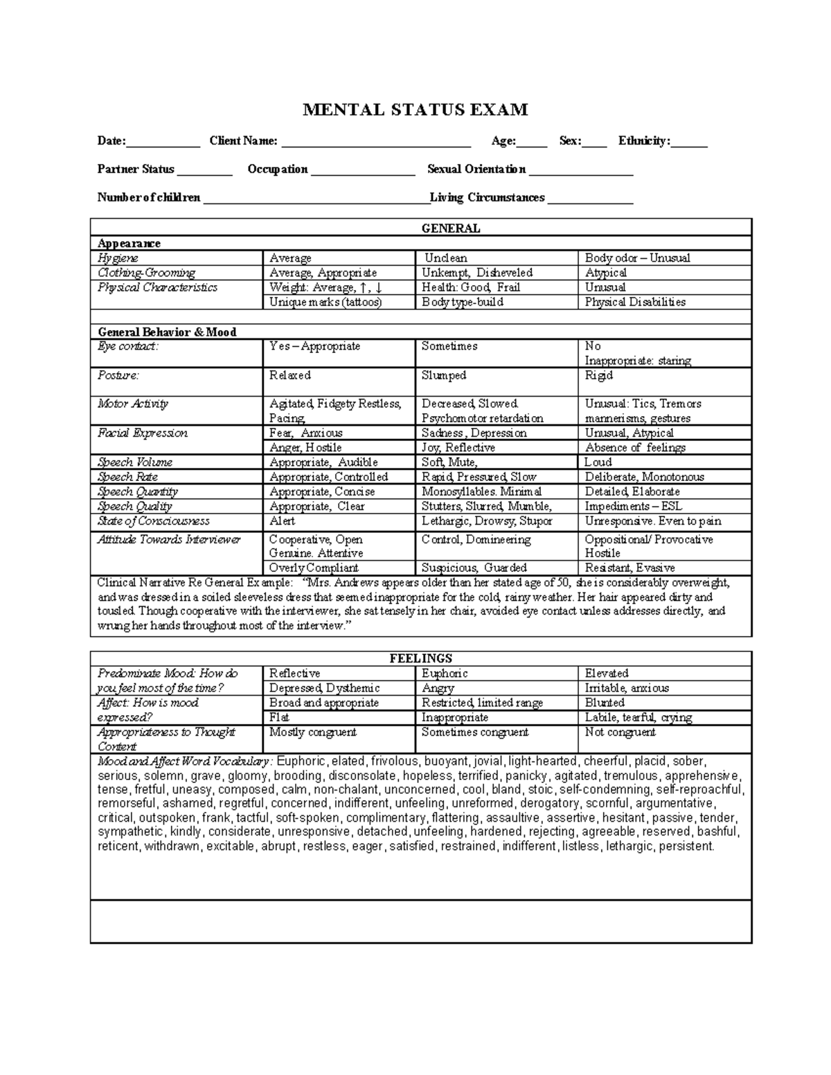 Mental Status Examination Guide for Clinical Assessment - Studocu