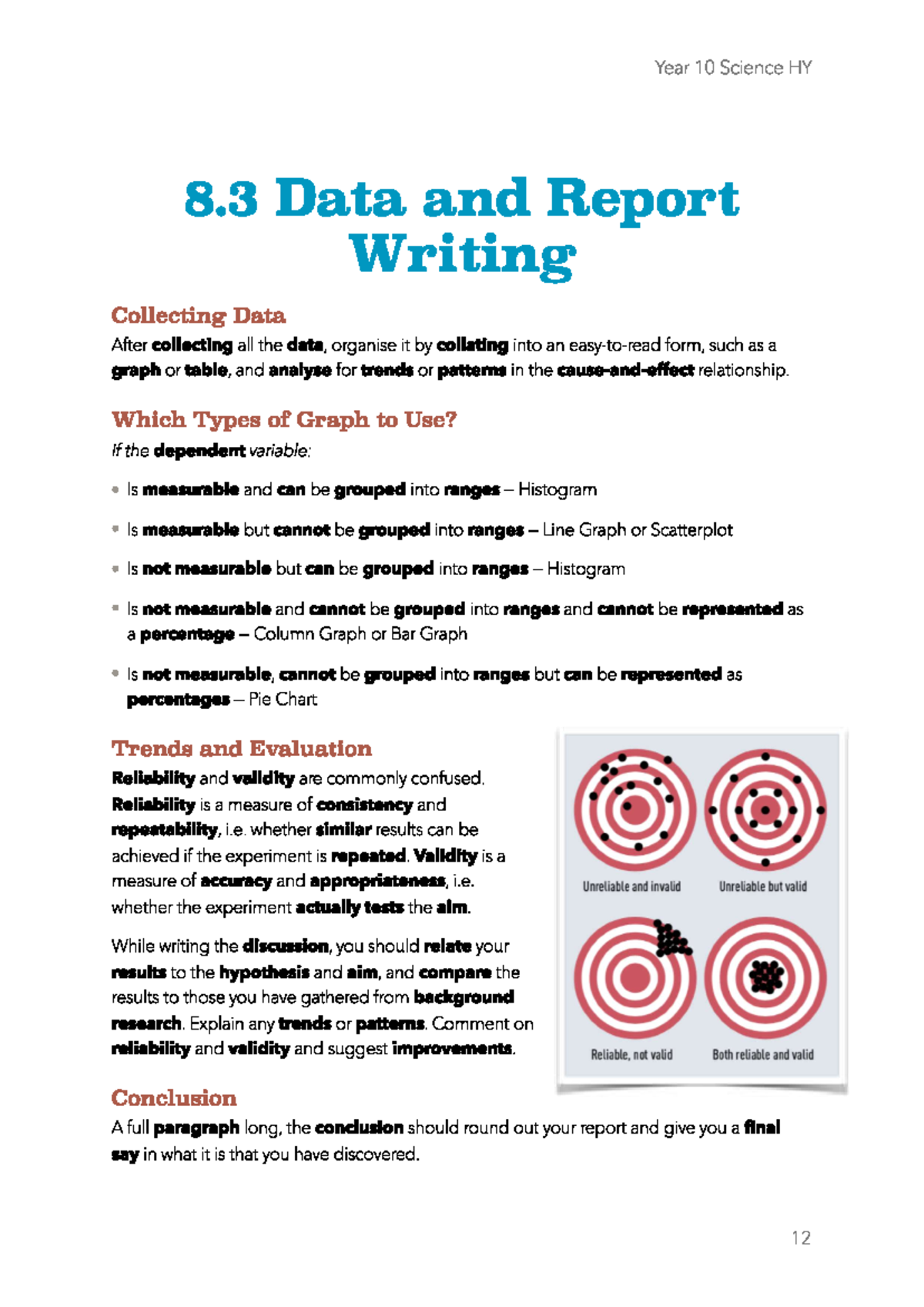 Year 10 Science HY 8: Reliability vs Validity in Data Analysis - Studocu