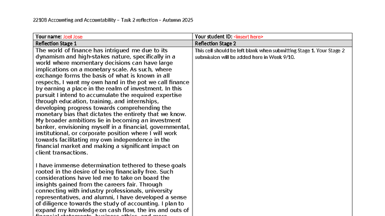 22108 Accounting & Accountability Task 2 Reflection - Autumn 2025 - Studocu