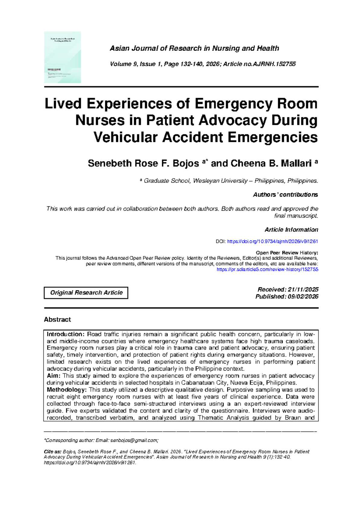 Lived Experiences of ER Nurses in Patient Advocacy During Accidents ...