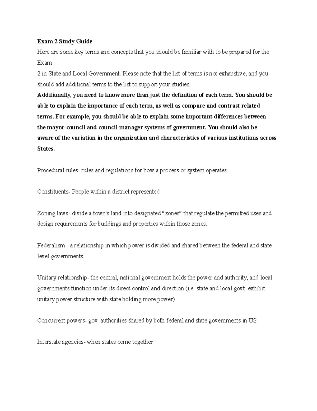 State and Local Government Exam 2 Study Guide: Key Terms & Concepts ...