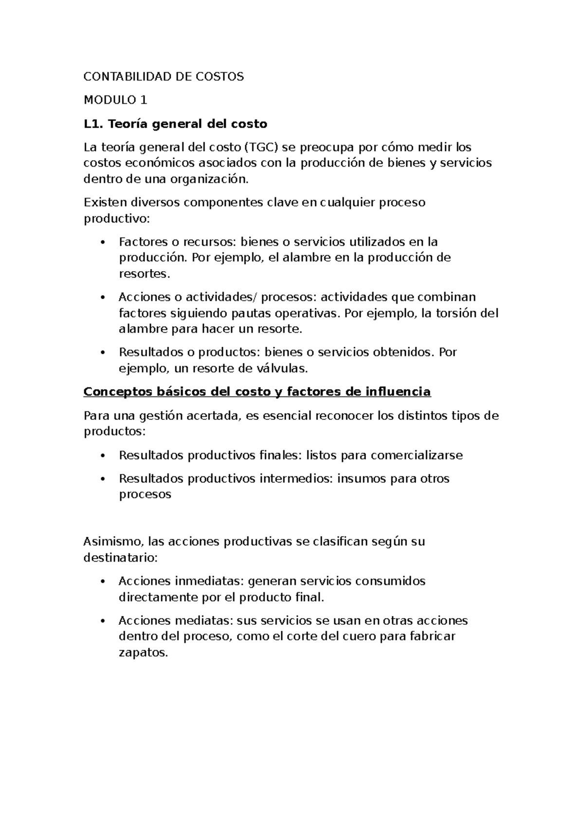 Contabilidad de Costos Módulo 1: Teoría General y Administración - Studocu