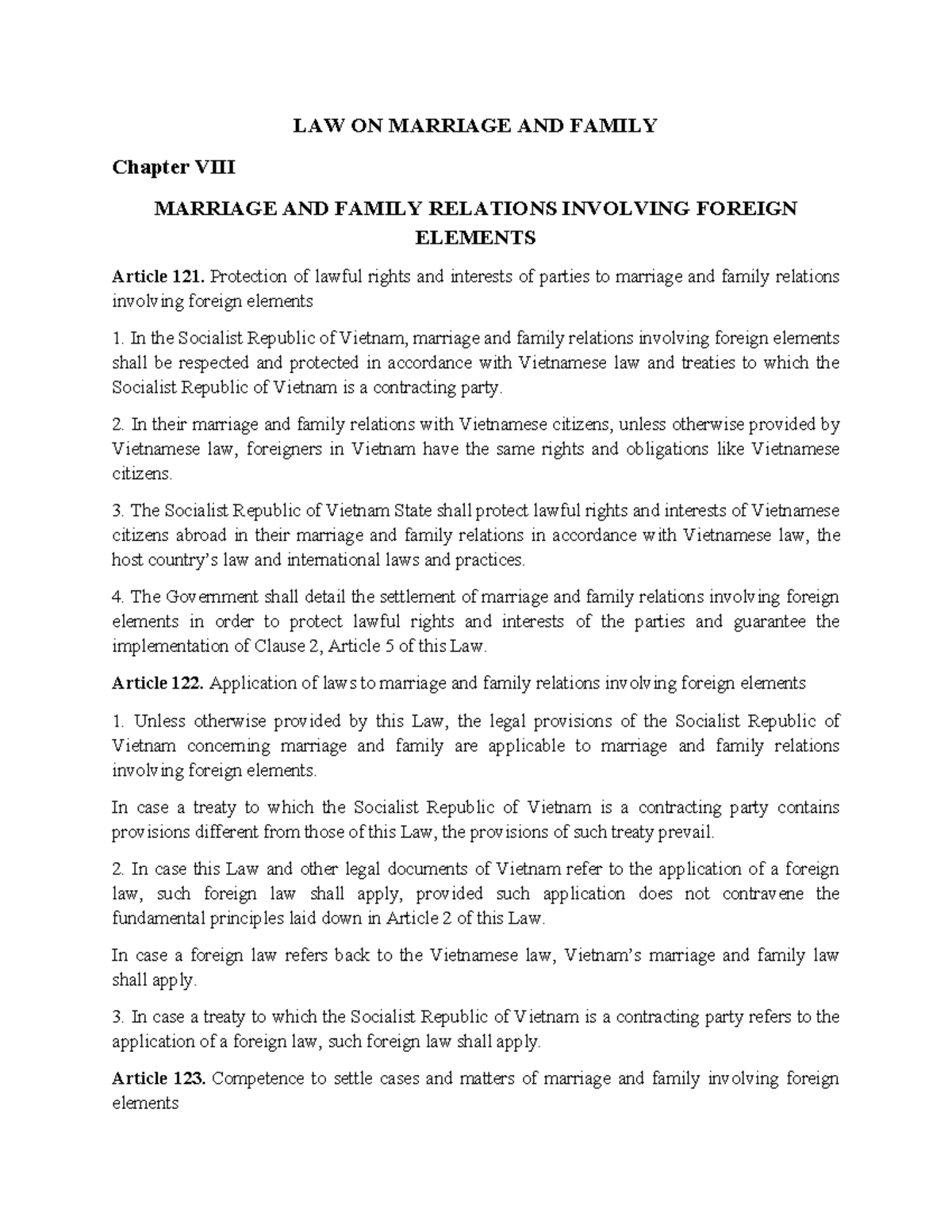 Marriage and Family Law Involving Foreign Elements - Summary - Studocu