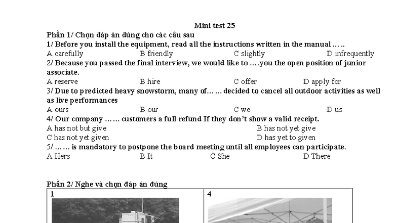 Mini Test 25: Multiple Choice Questions and Listening Comprehension ...