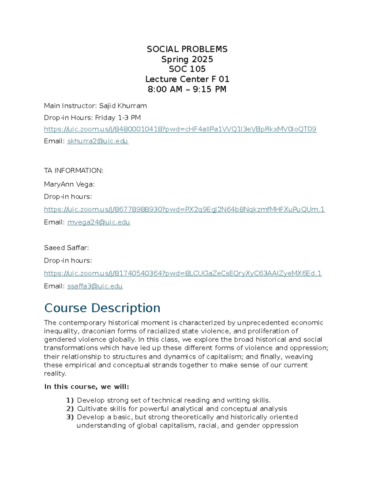 SOC 105: Social Problems Spring 2025 Course Syllabus and Overview - Studocu