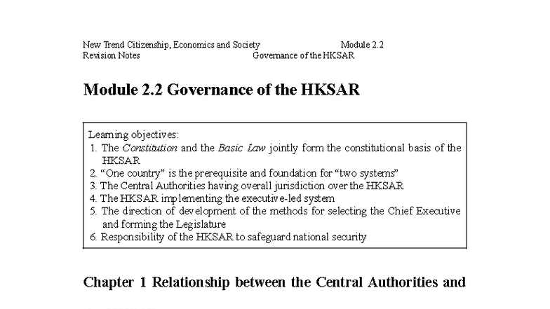 Module 2.2 Revision Notes: Governance of the HKSAR in Citizenship ...
