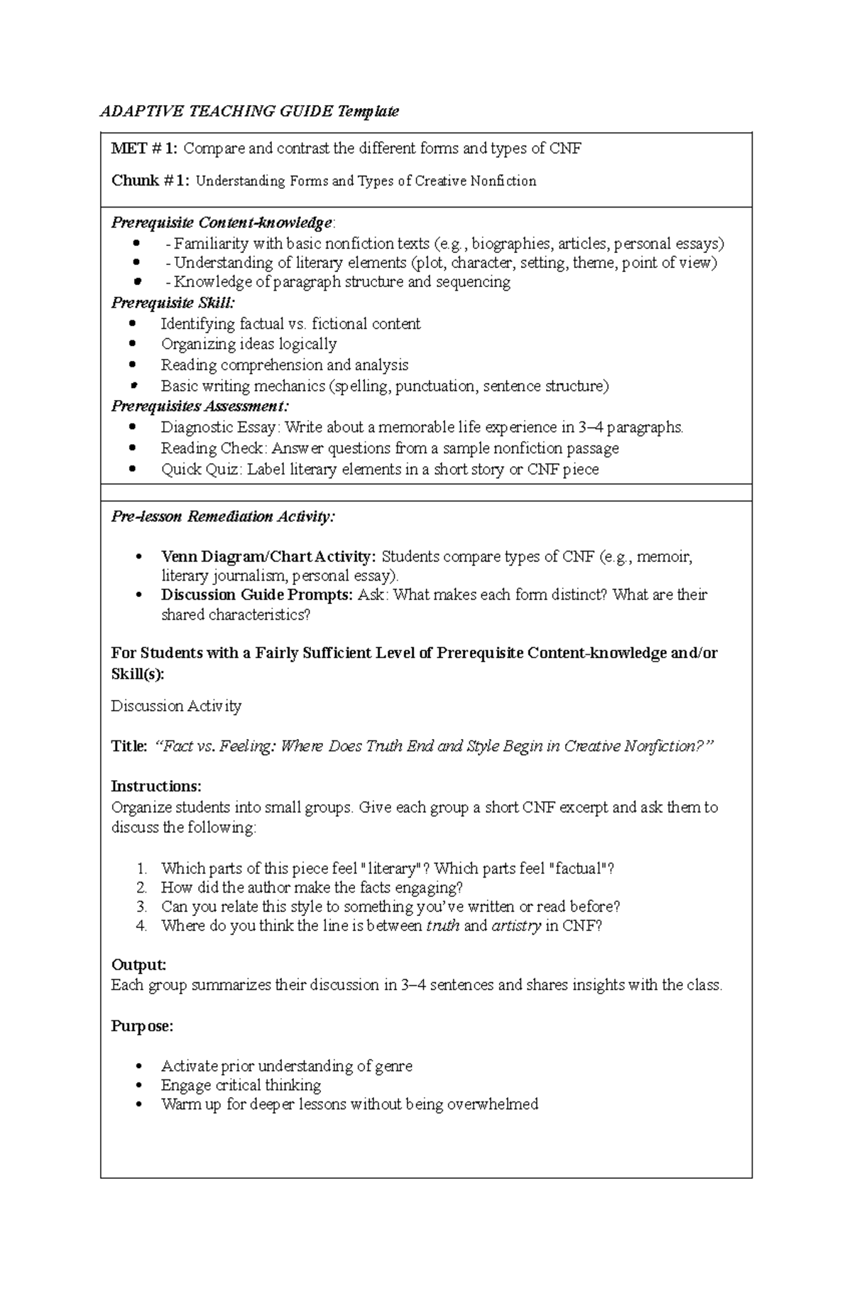 ATG CNF: Understanding Forms and Types of Creative Nonfiction - Studocu