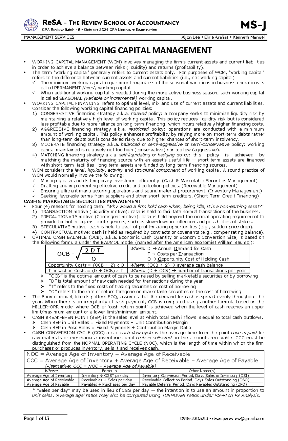 MS-J Working Capital Management: Key Concepts and Strategies - Studocu