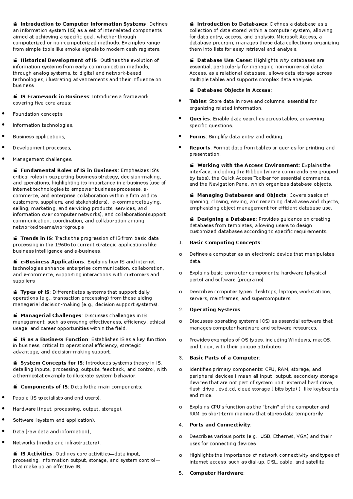 BCS Mid - Summary of Lectures for Multiple Choice Midterm Exam - Studocu