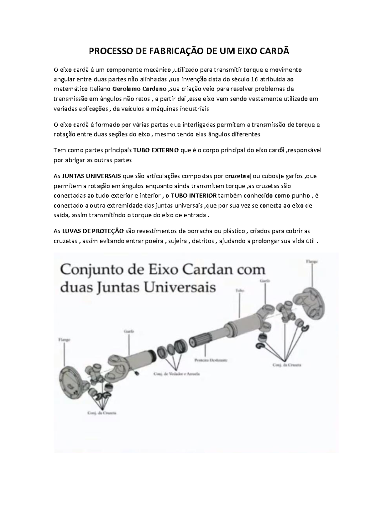 Processo de Fabricação do Eixo Cardã - Mapa - MAT. 53/2023 - Studocu