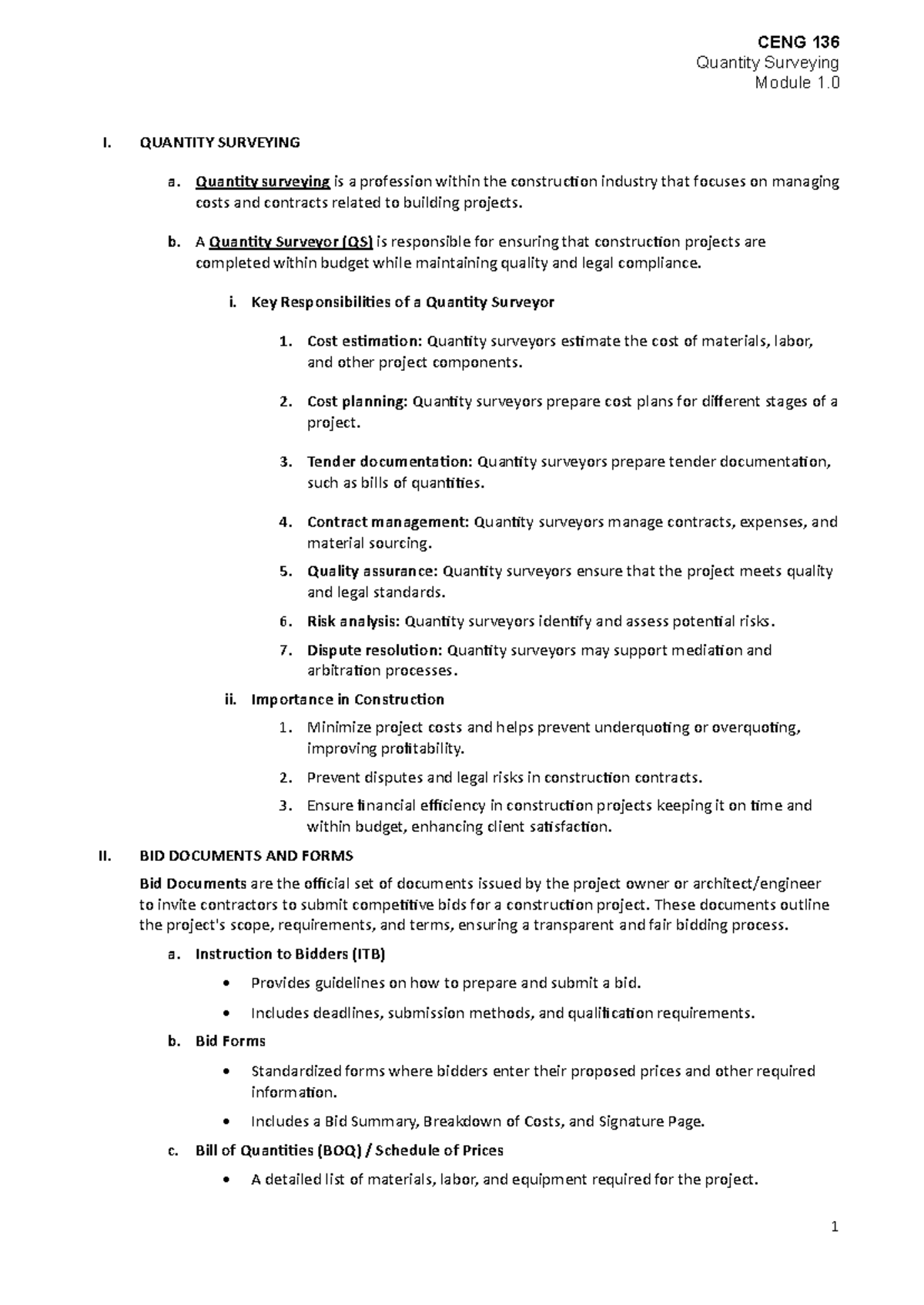 Module-1: Introduction to Quantity Surveying Concepts and Practices ...