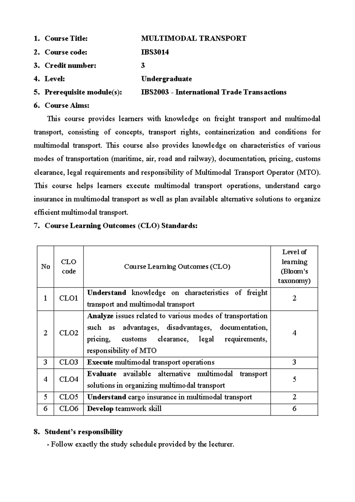 IBS3014 Final Exam Guide: Understanding Multimodal Transport - Studocu