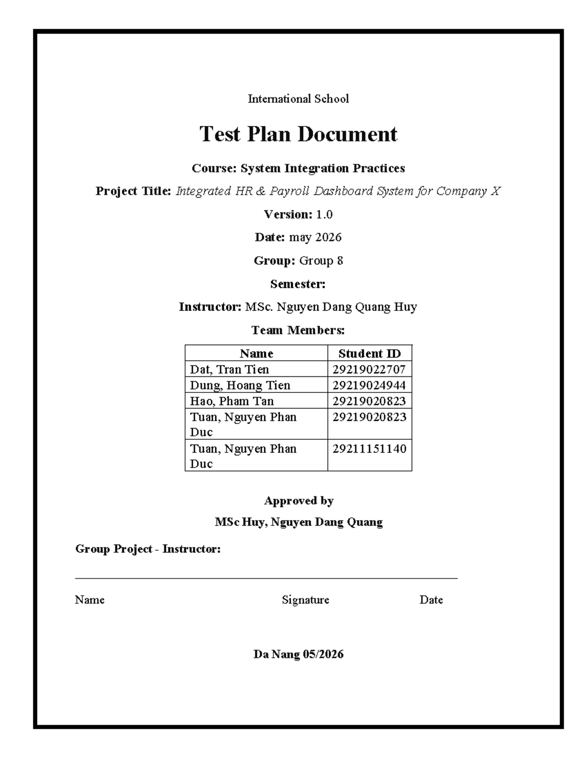 Integrated HR Payroll Dashboard System Test Plan Document (SYS 2026 ...