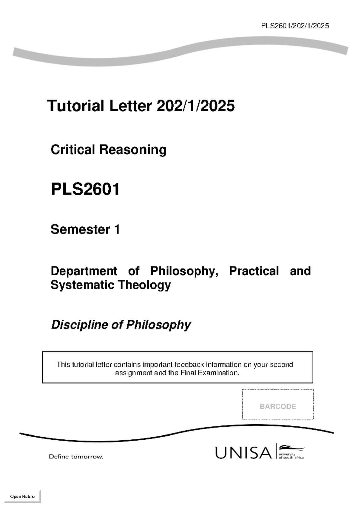 PLS2601 Critical Reasoning: Feedback on Assignment 2 & Final Exam Guide ...