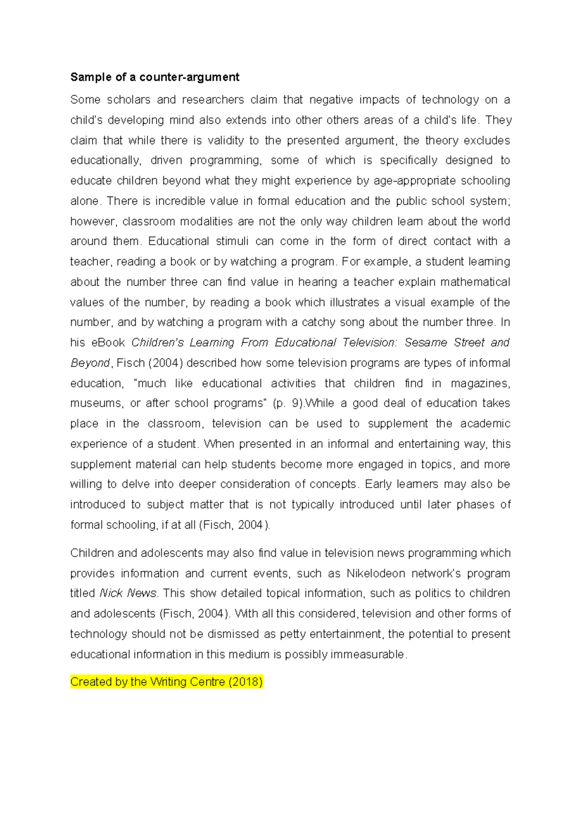 Counter-Argument Sample: Impact of Technology on Child Education - Studocu