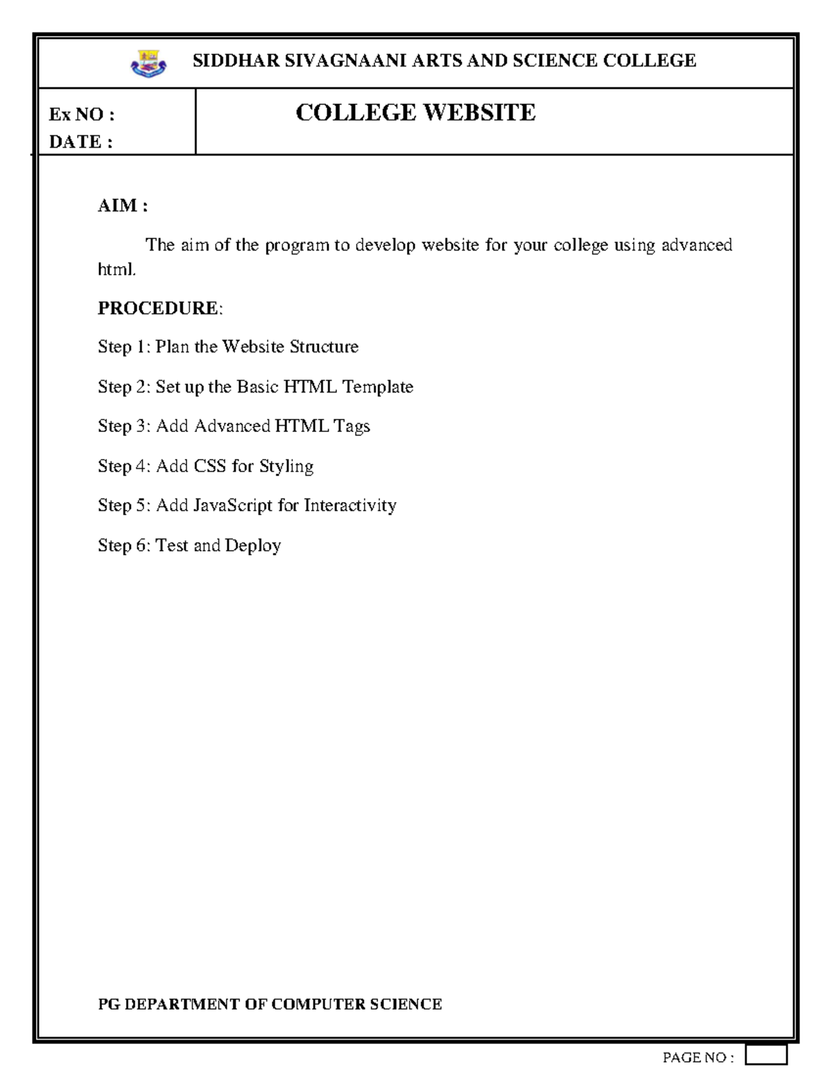 WEB APP LAB: Developing College Website & HTML Projects - PG CS - Studocu
