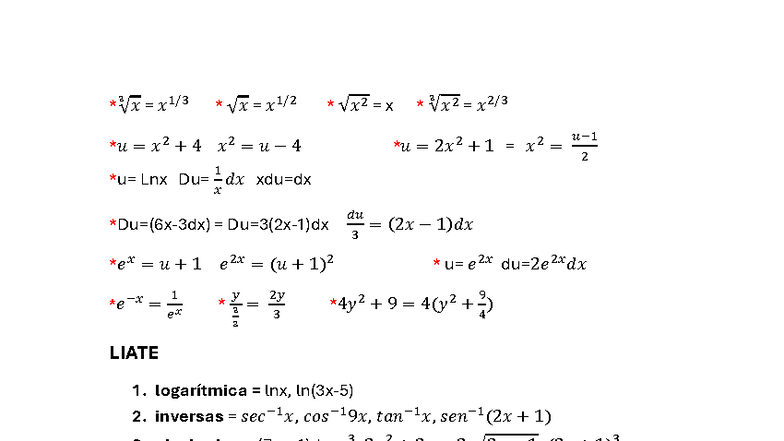Mathematics 2 (MATE2) - Integral Formulas and Techniques - Studocu