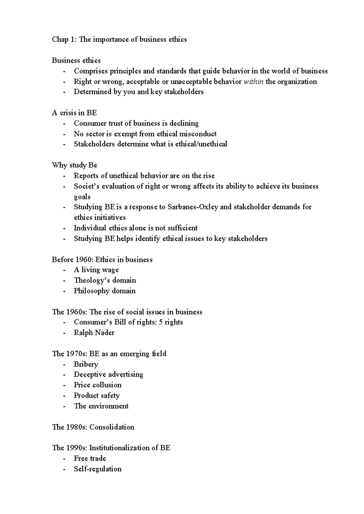 [Business Ethics] Chapter 1 - Chap 1: The importance of business ethics ...