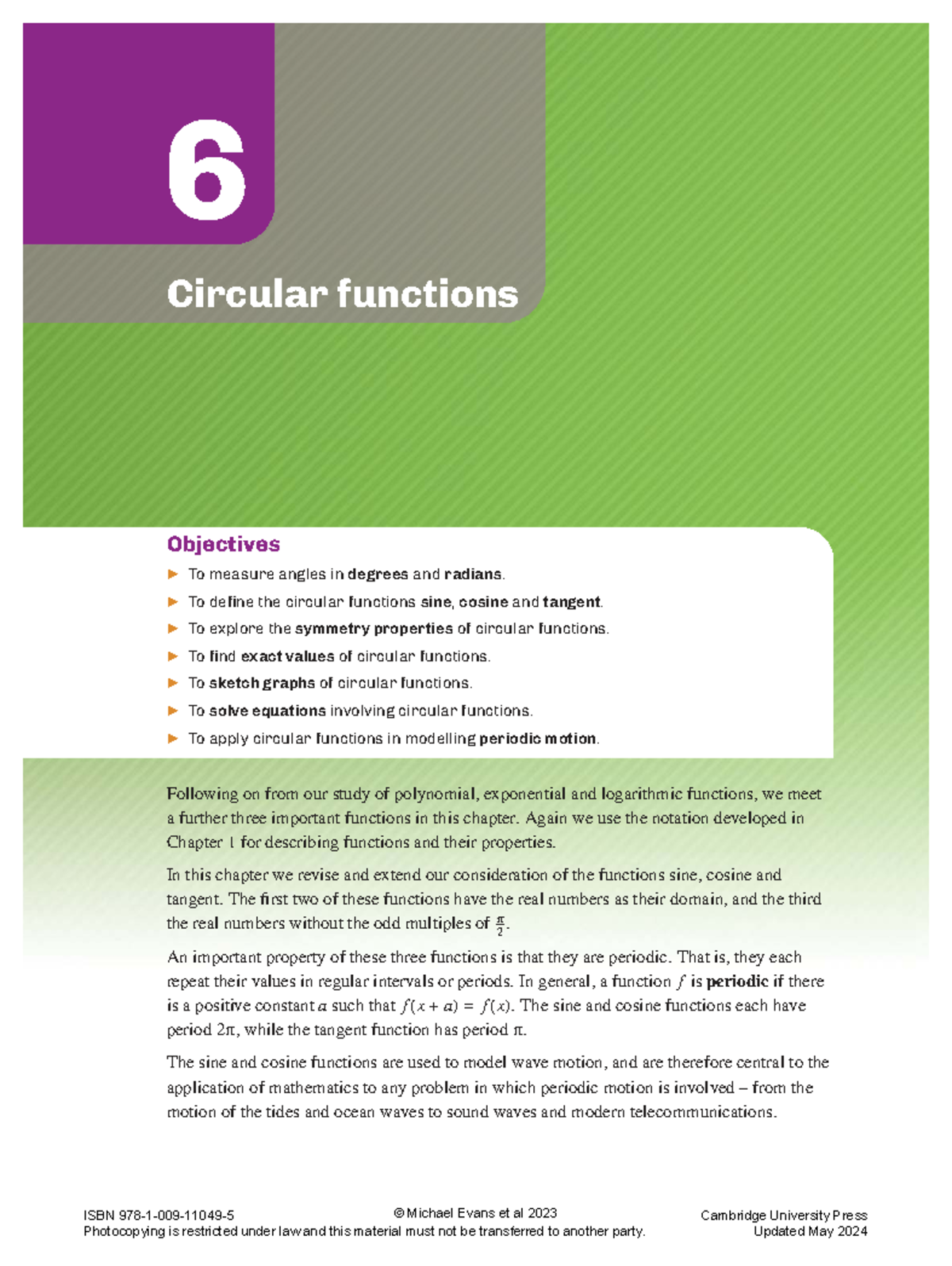 Chapter 6: Circular Functions - Sine, Cosine, and Tangent Concepts ...