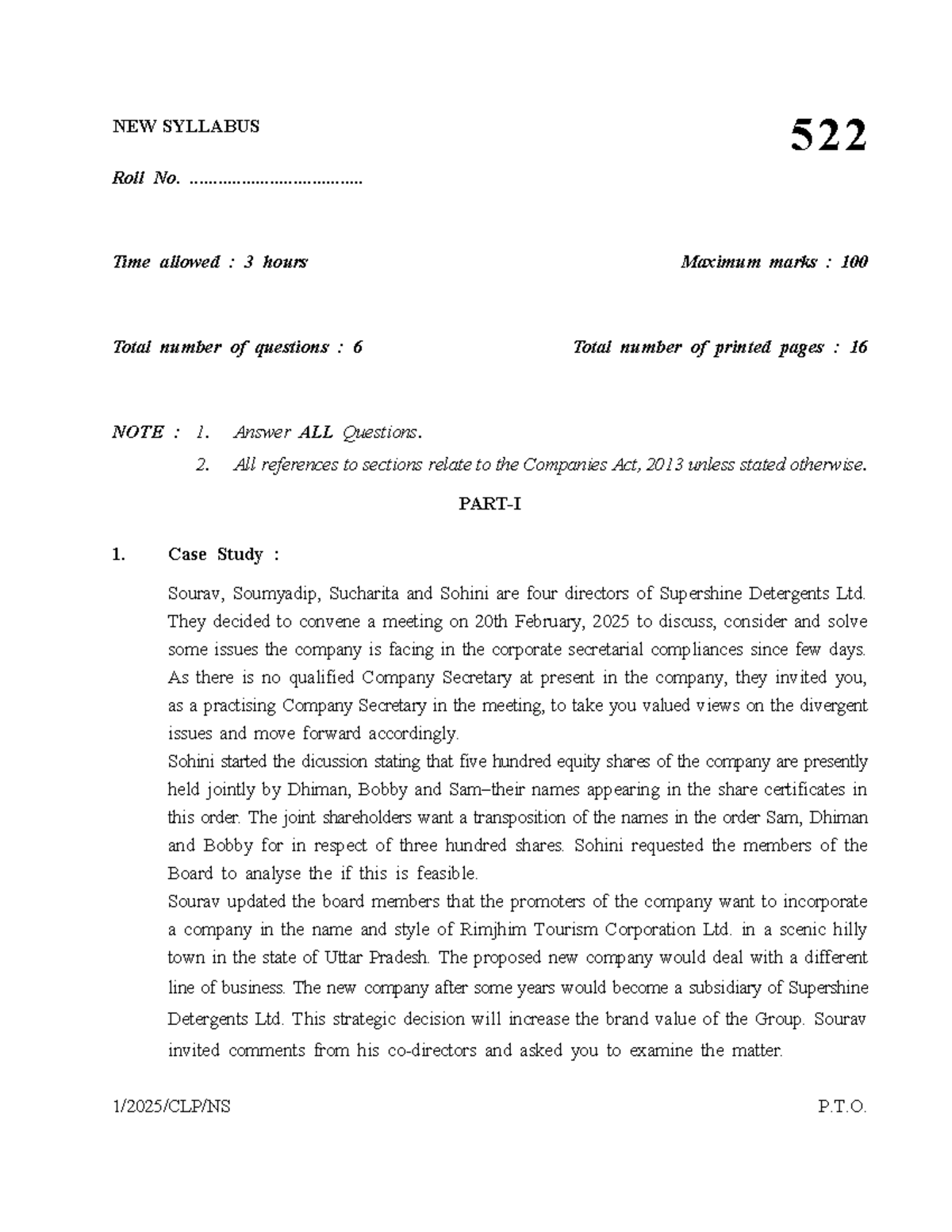 CFMA 522 CS Executive New Syllabus Case Study Questions - Studocu