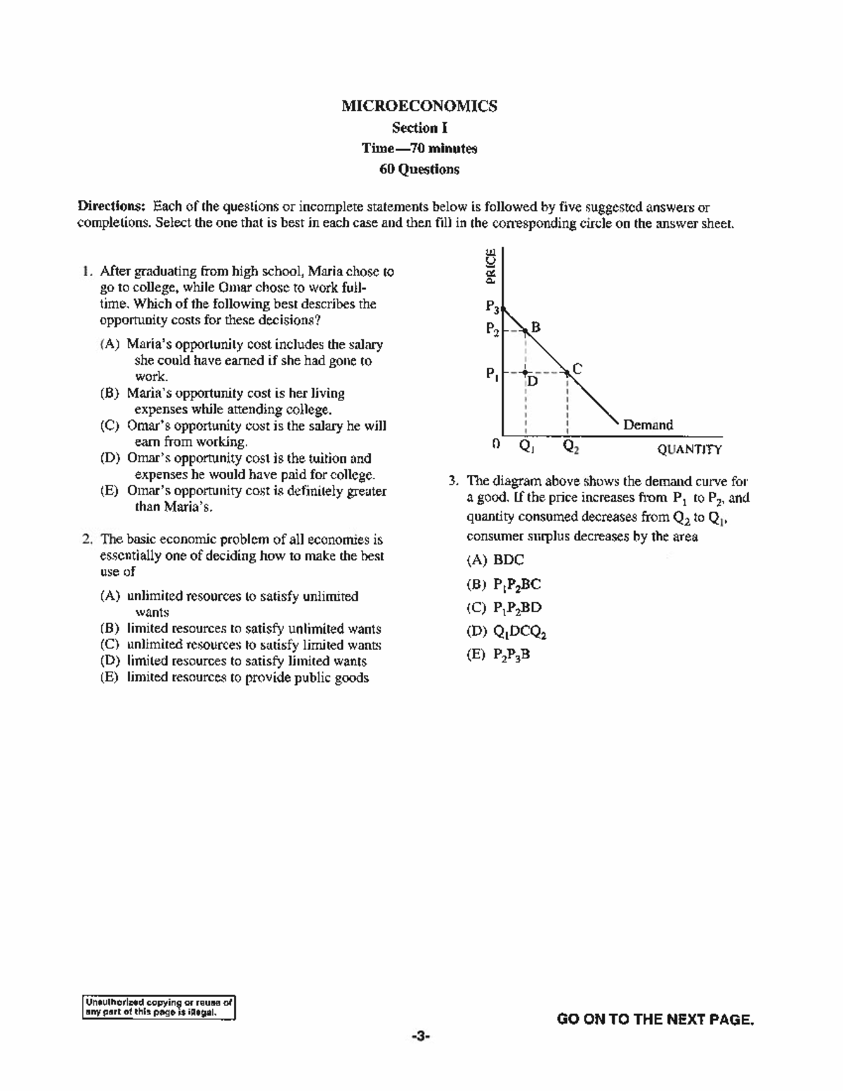 MICROECONOMICS Exam Review: Section I Practice Questions (60 Qs) - Studocu