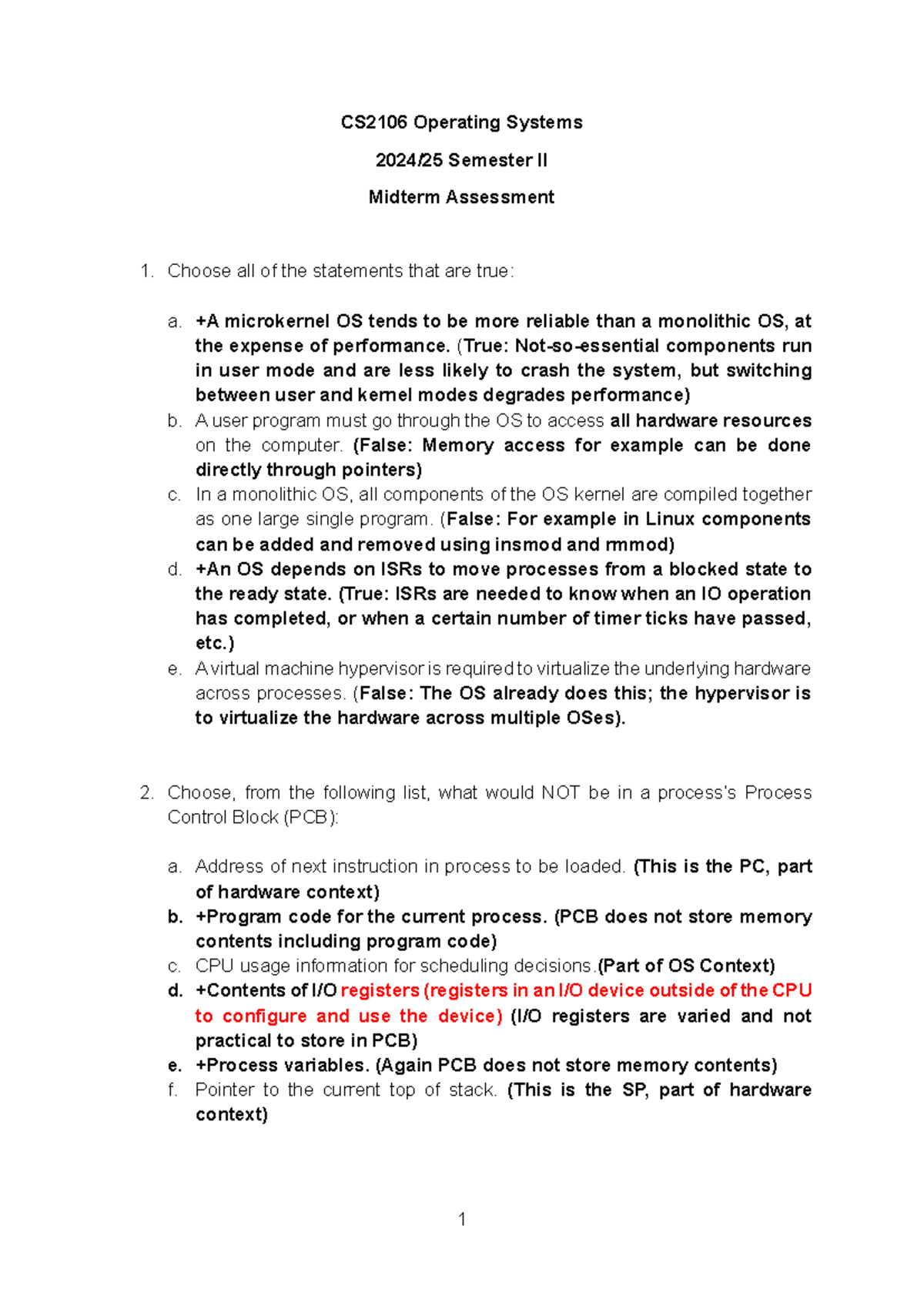 CS2106 Operating Systems Semester II Midterm Assessment 1 Answers - Studocu