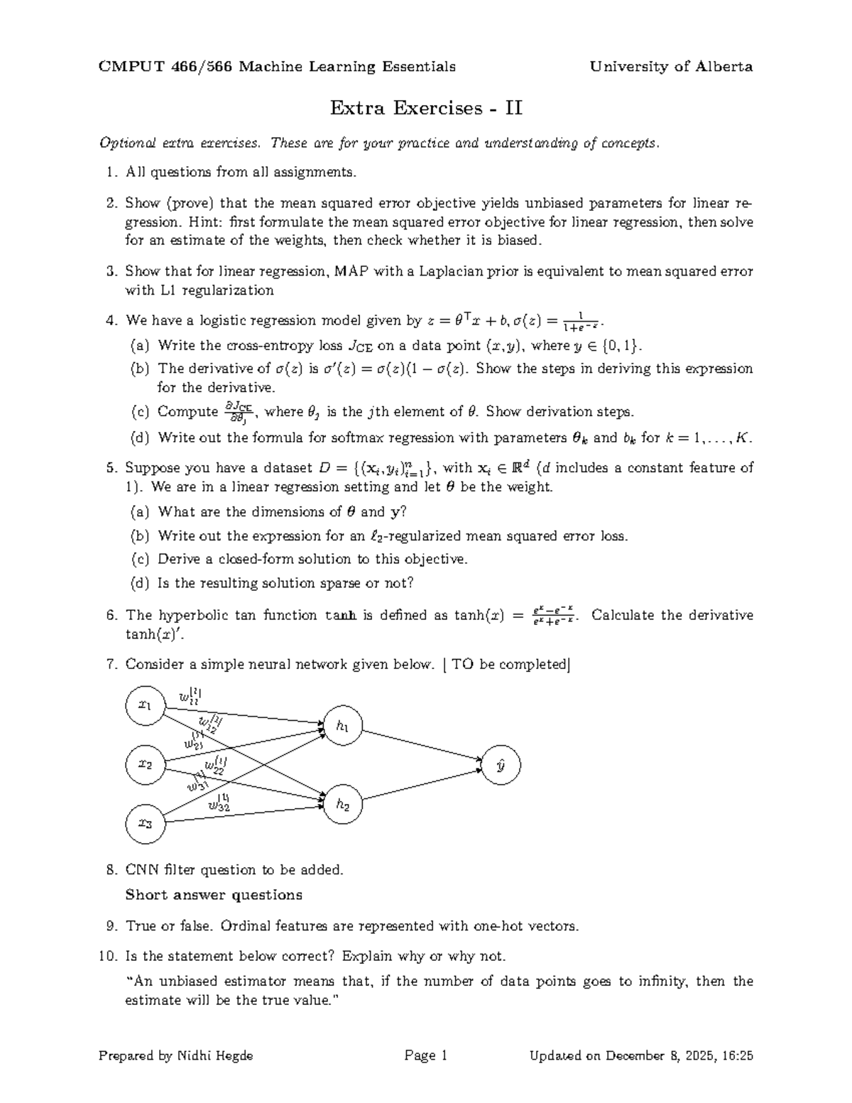 CMPUT Machine Learning Essentials - Extra Exercises II - Studocu
