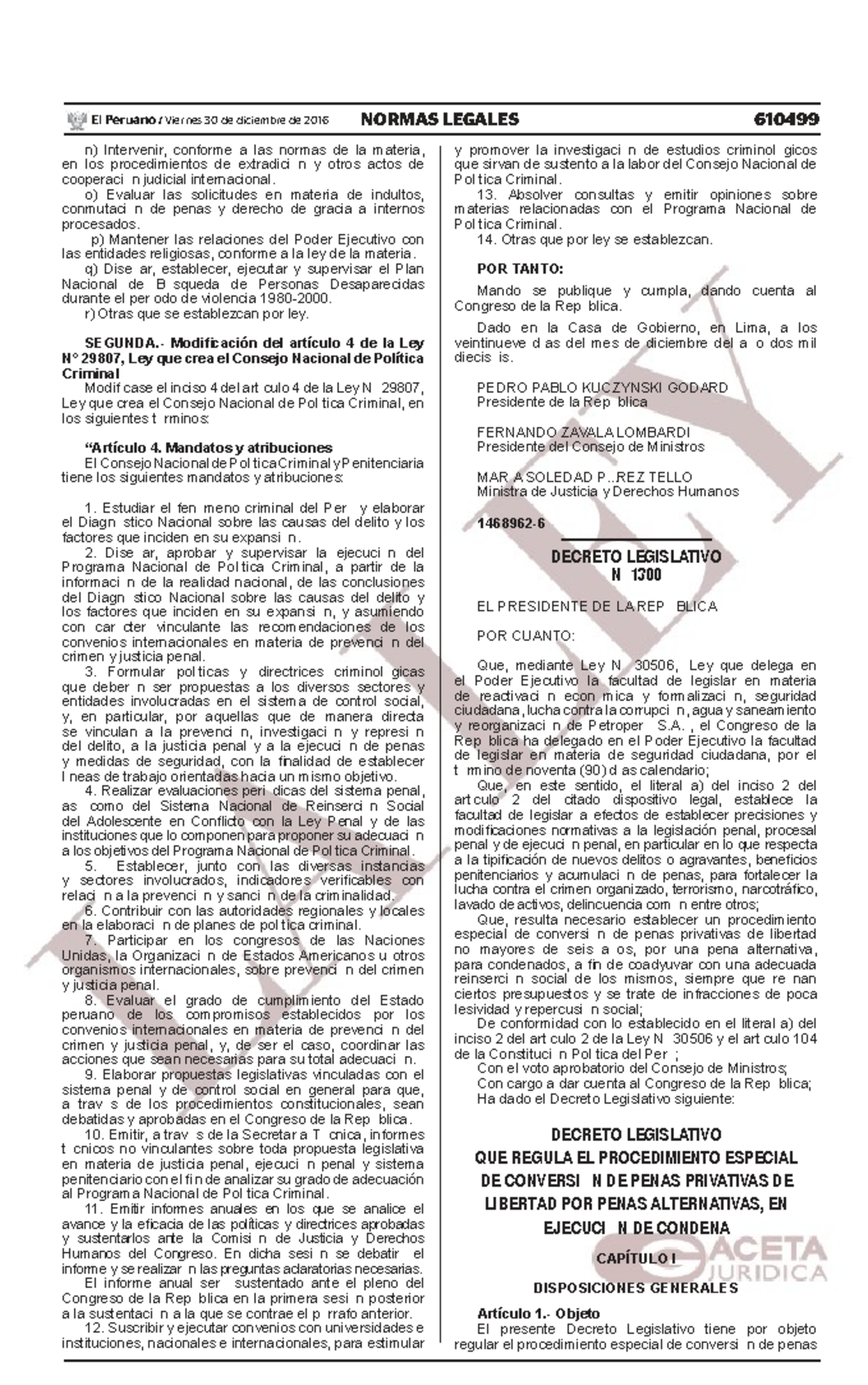 Decreto Legislativo N° 1300: Procedimiento Especial de Conversión de Penas - Document Preview