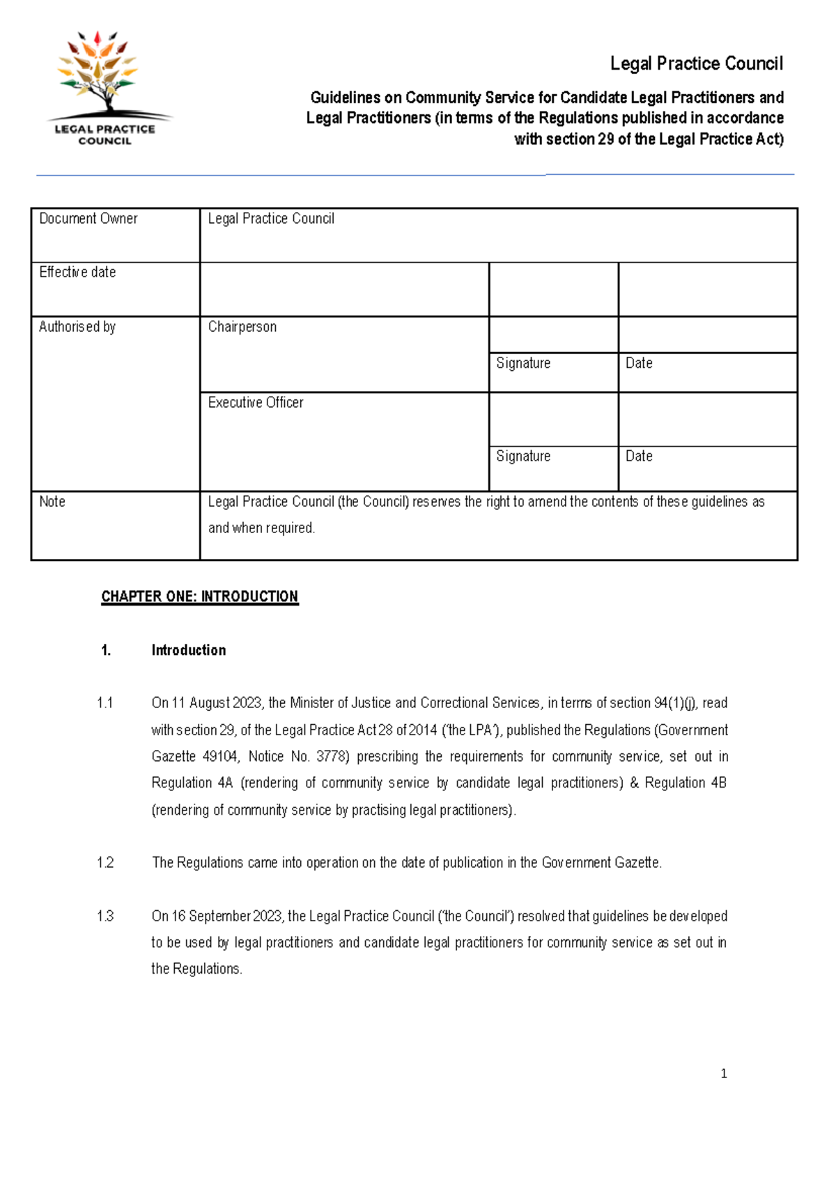 Community Service Guidelines for Candidate & Practising Legal ...