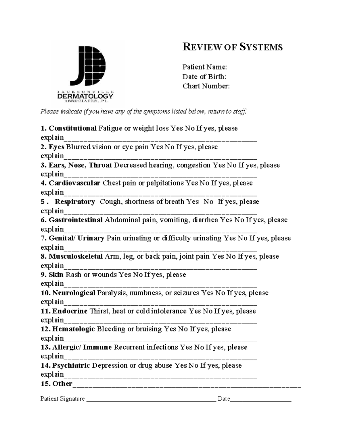 REVIEW OF SYSTEMS TEMPLATE - Patient Assessment Form 27 - Studocu