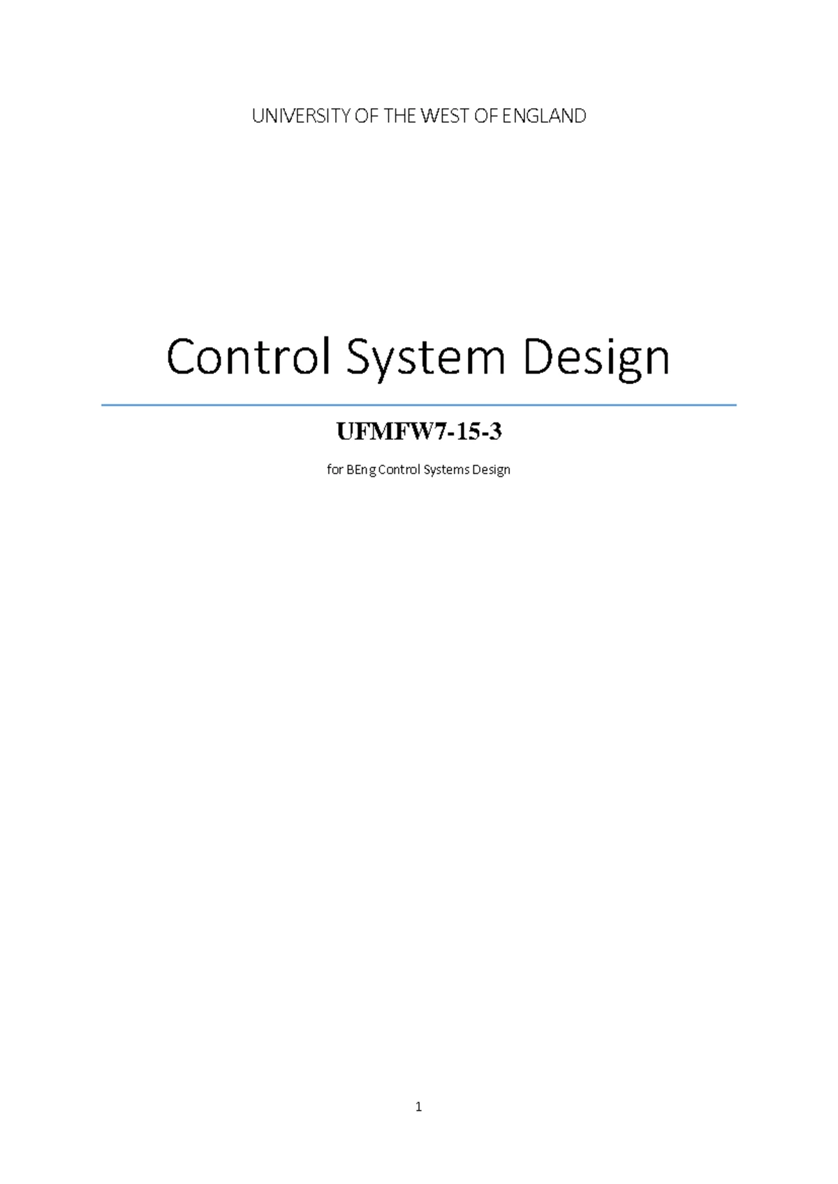Control System Design Coursework 2019-2020 - 2018/2019 Department of ...