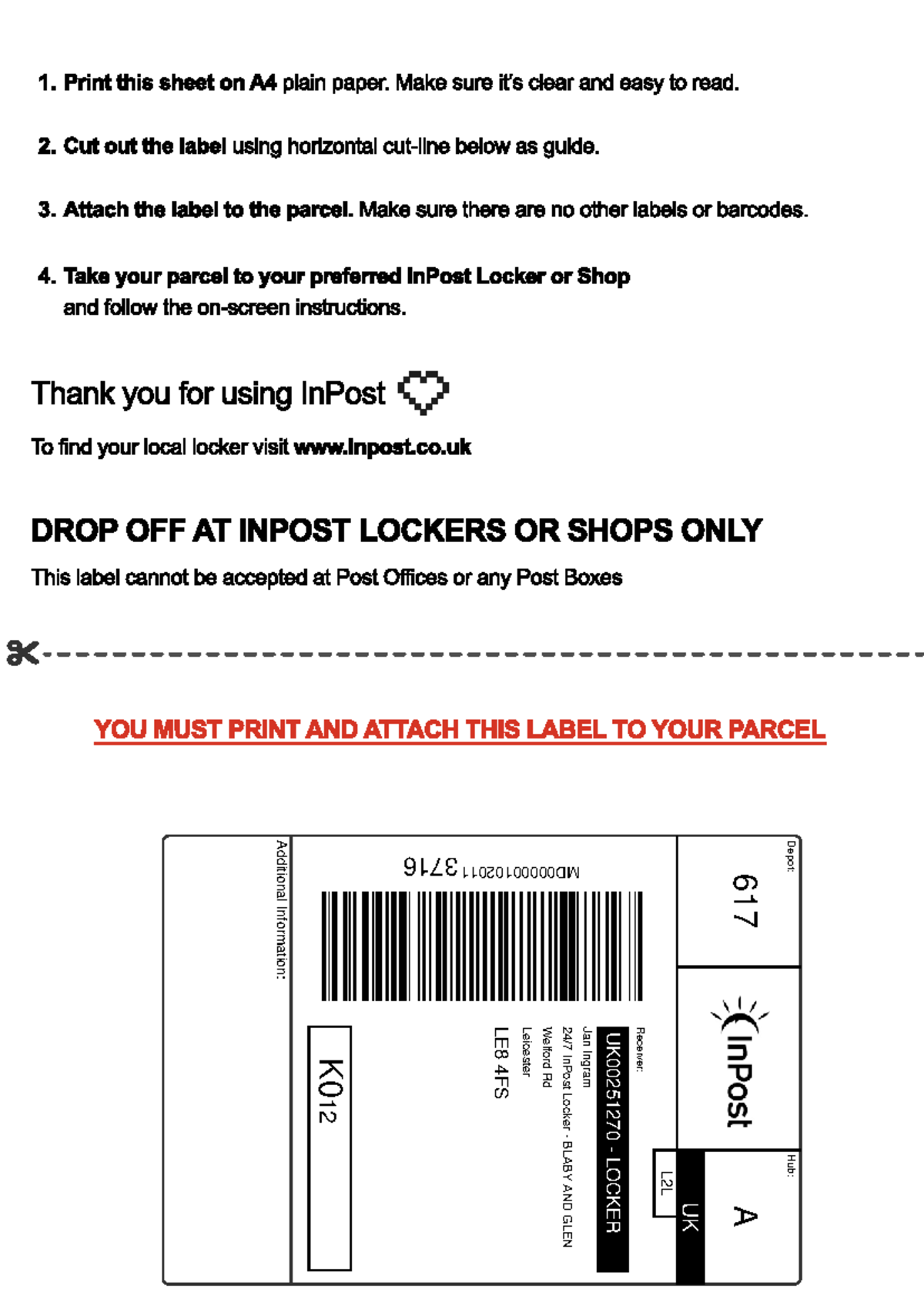 InPost Label Instructions for Parcel Drop Off - F017061 - Studocu