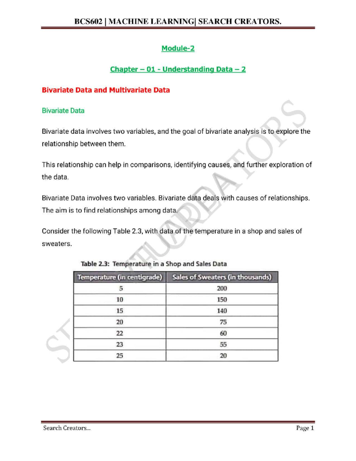 BCS602 MACHINE SEARCH CREATORS: Chapter 01 - Bivariate & Multivariate ...