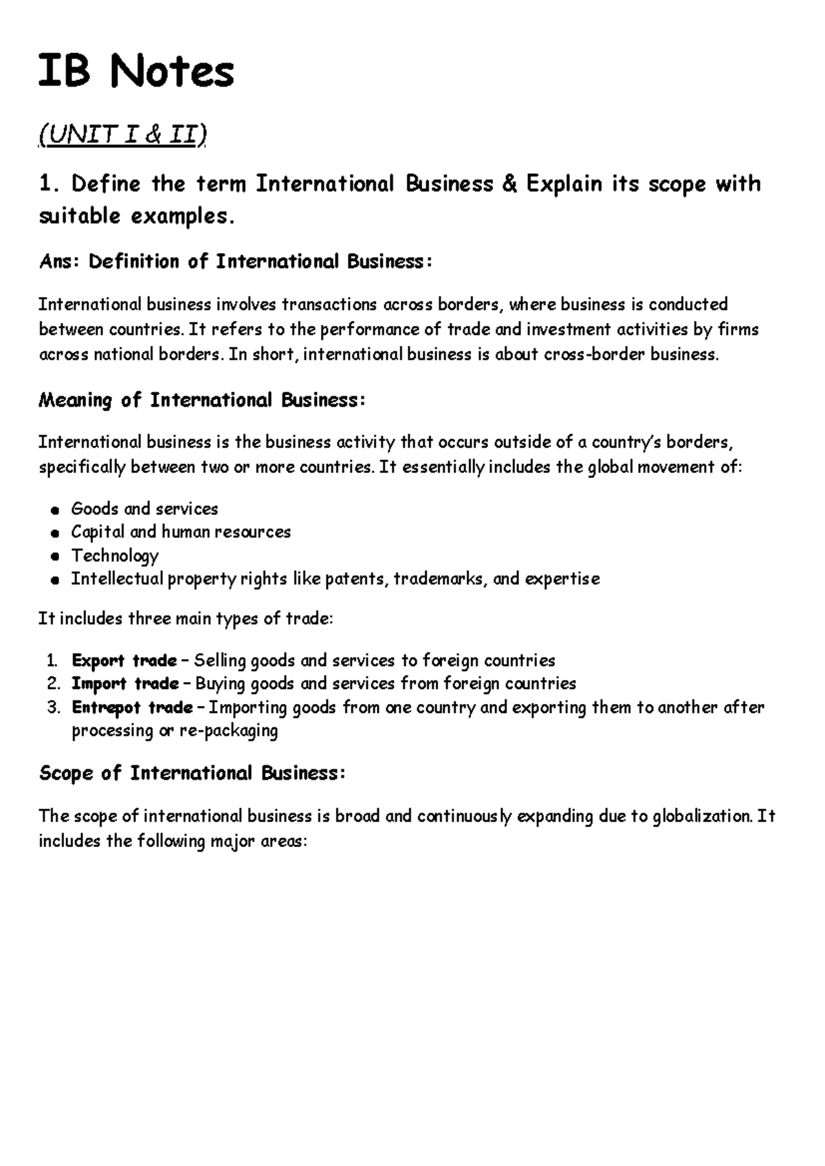International Business Notes (IB UNIT I II) - Studocu