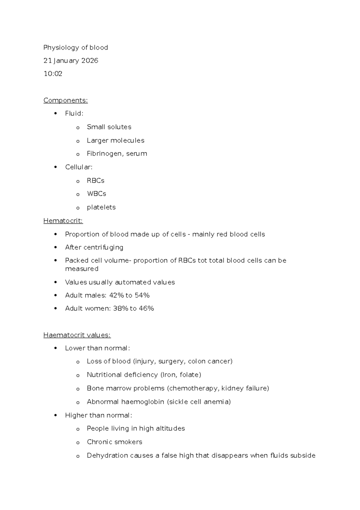 Physiology of Blood: Components and Functions - 21 Jan 2026 - Studocu