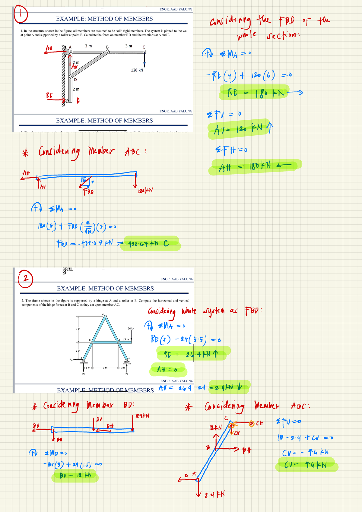 Analysis-Of-Frames - ④ considering the FBD of the whole section : AH ...