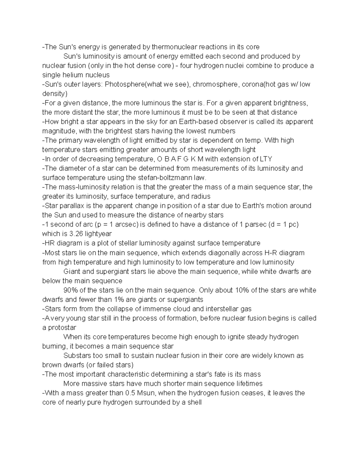 ASTR 122 Final Exam Cheat Sheet: Key Concepts and Notes - Studocu