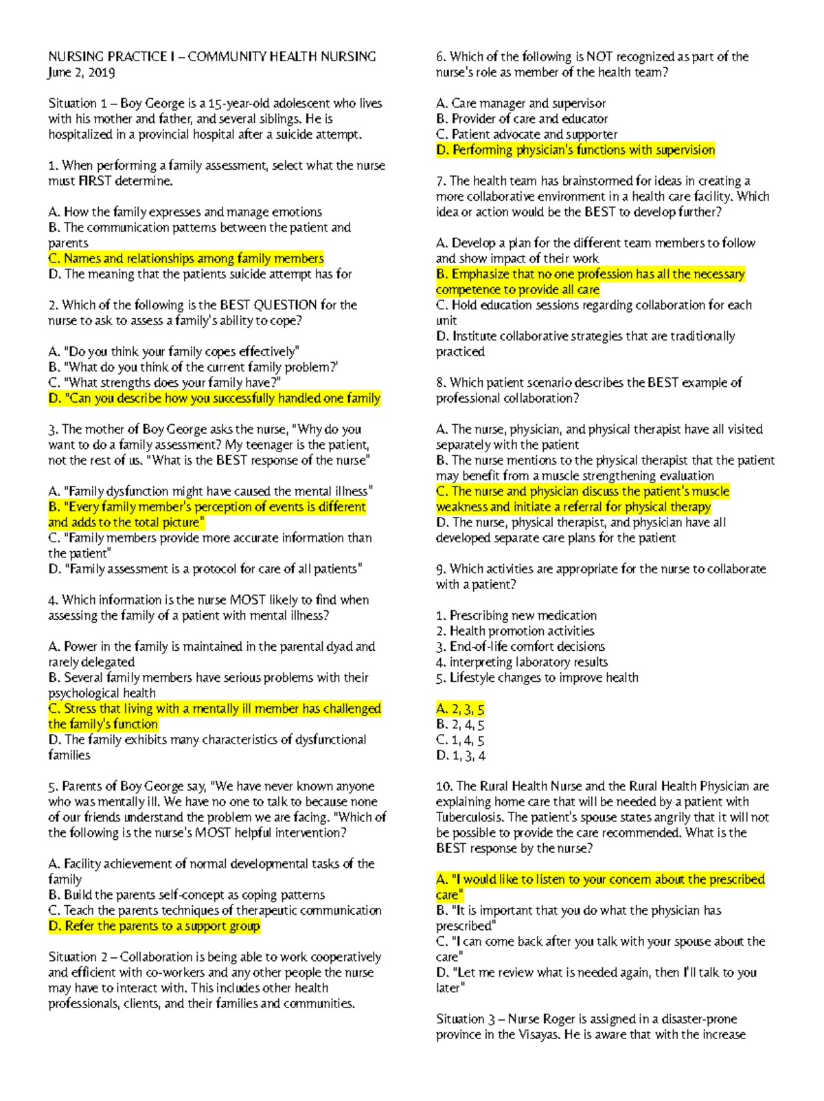 FUNDAMENTALS OF NURSING 1: Practice Questions and Answers - Studocu