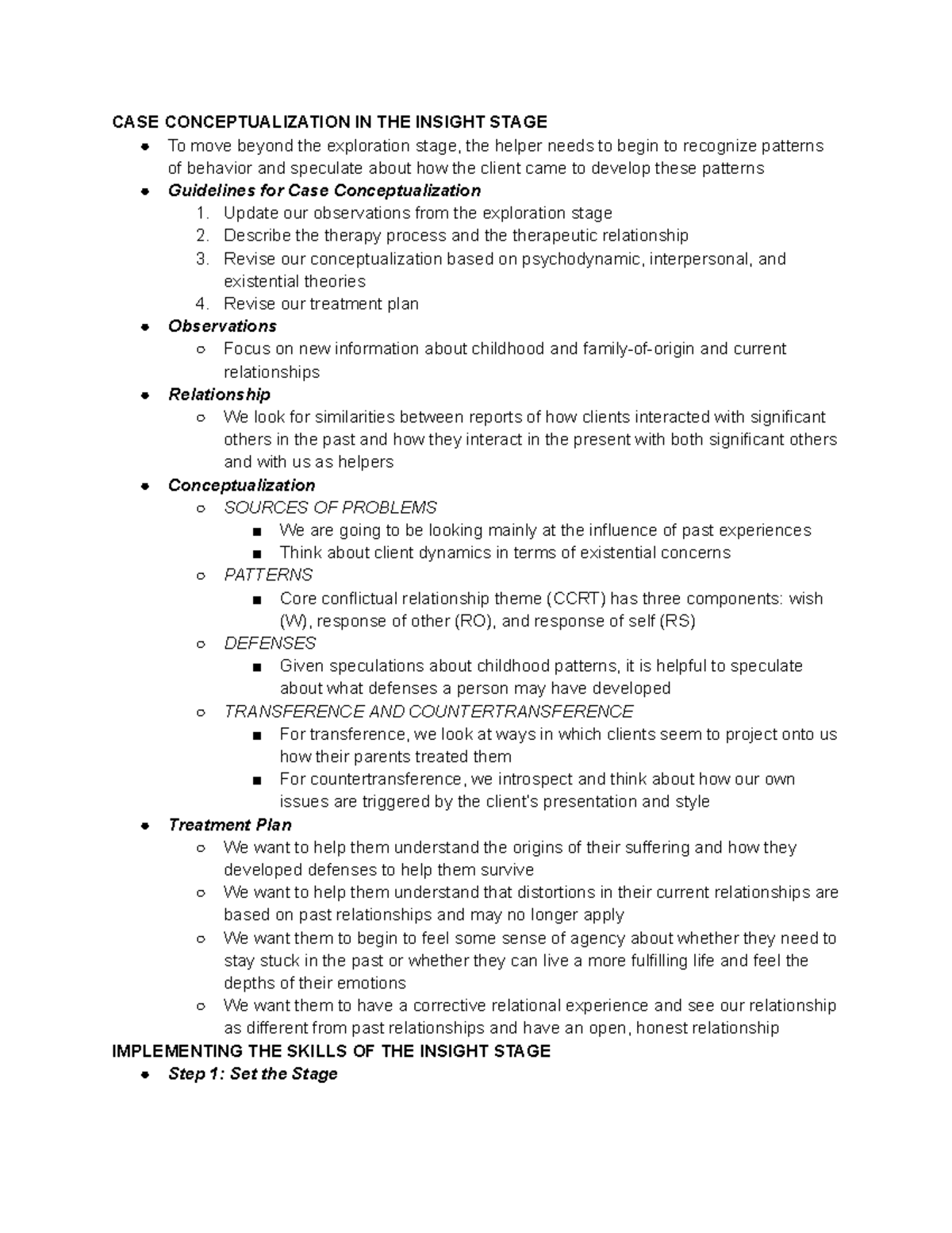 Case Conceptualization and Insight Stage Integration: Strategies and ...