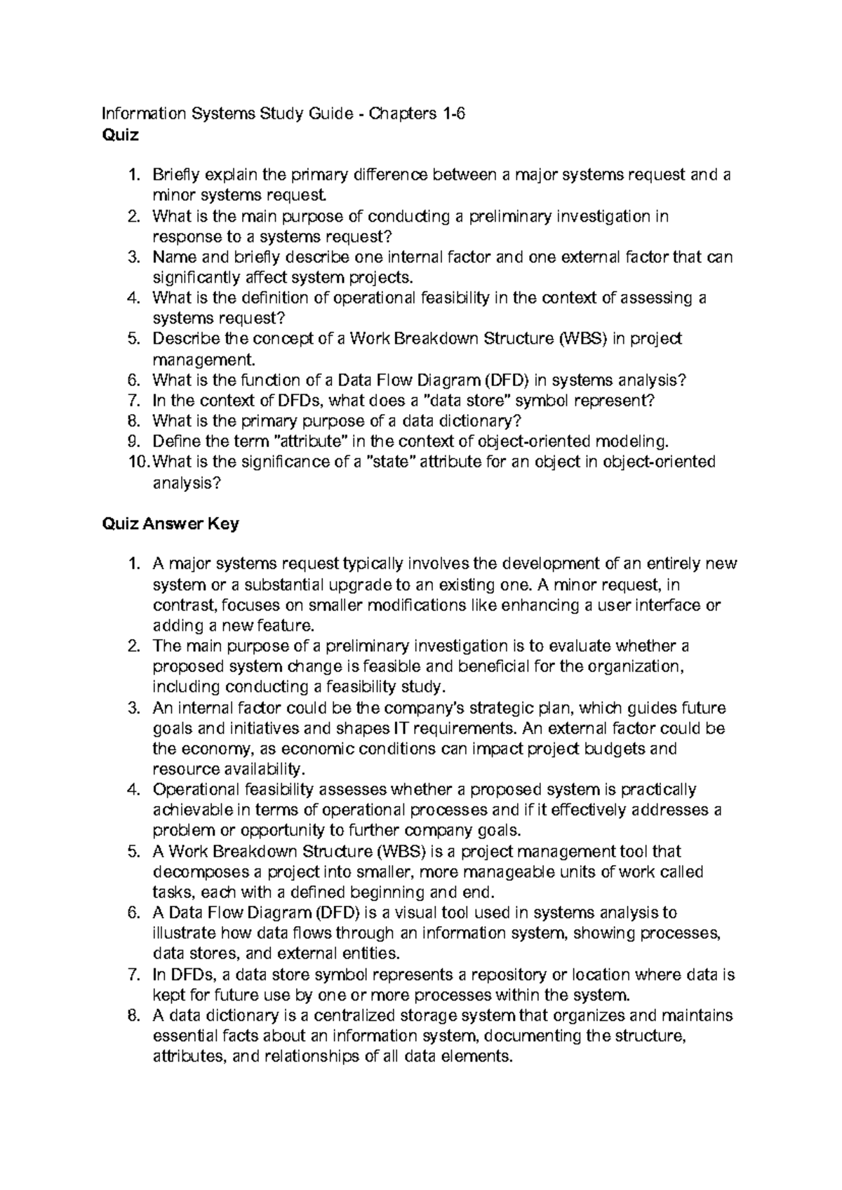 Information Systems Quiz 2025: Study Guide for Chapters 1-10 - Studocu