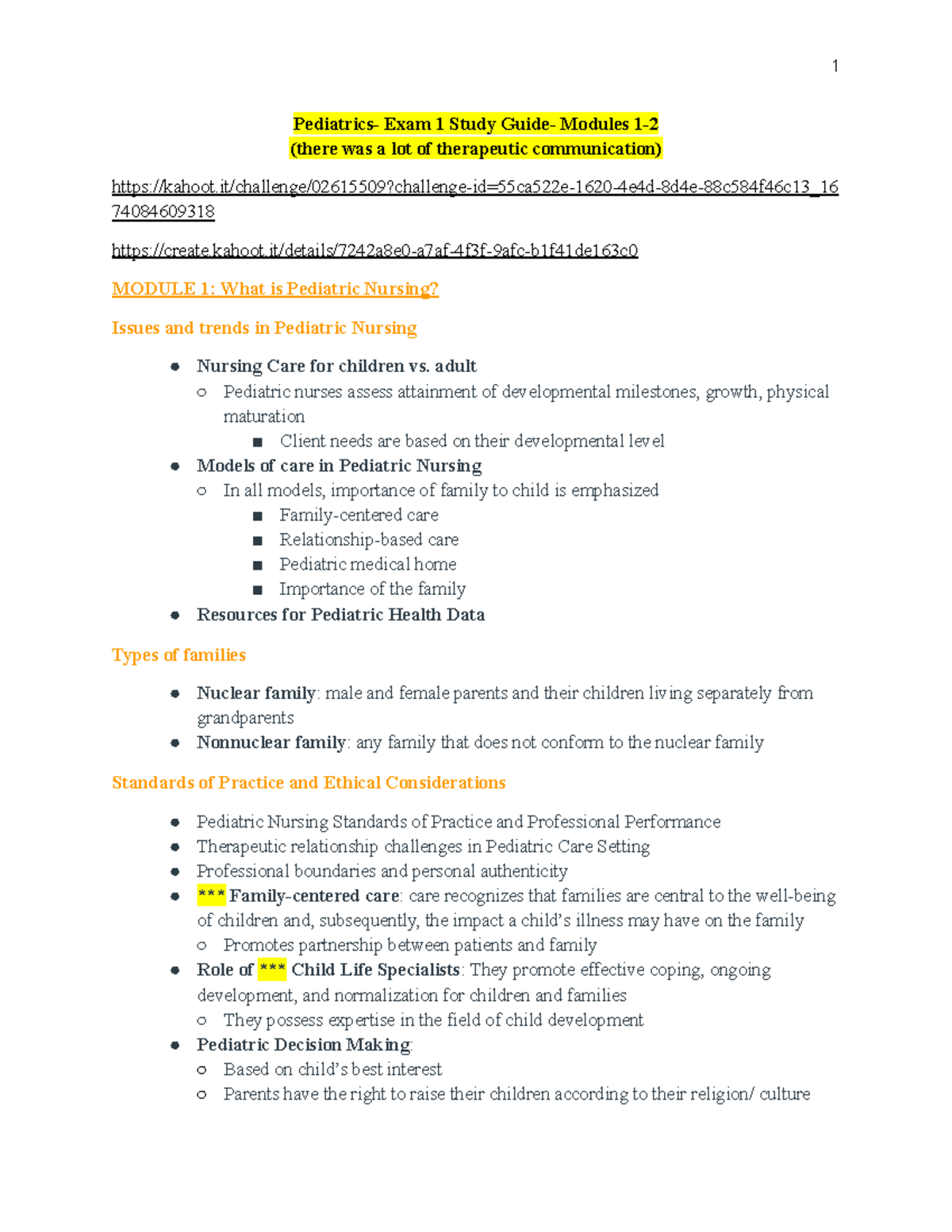 PEDS 101 - Exam 1 Study Guide: Key Concepts in Pediatric Nursing - Studocu