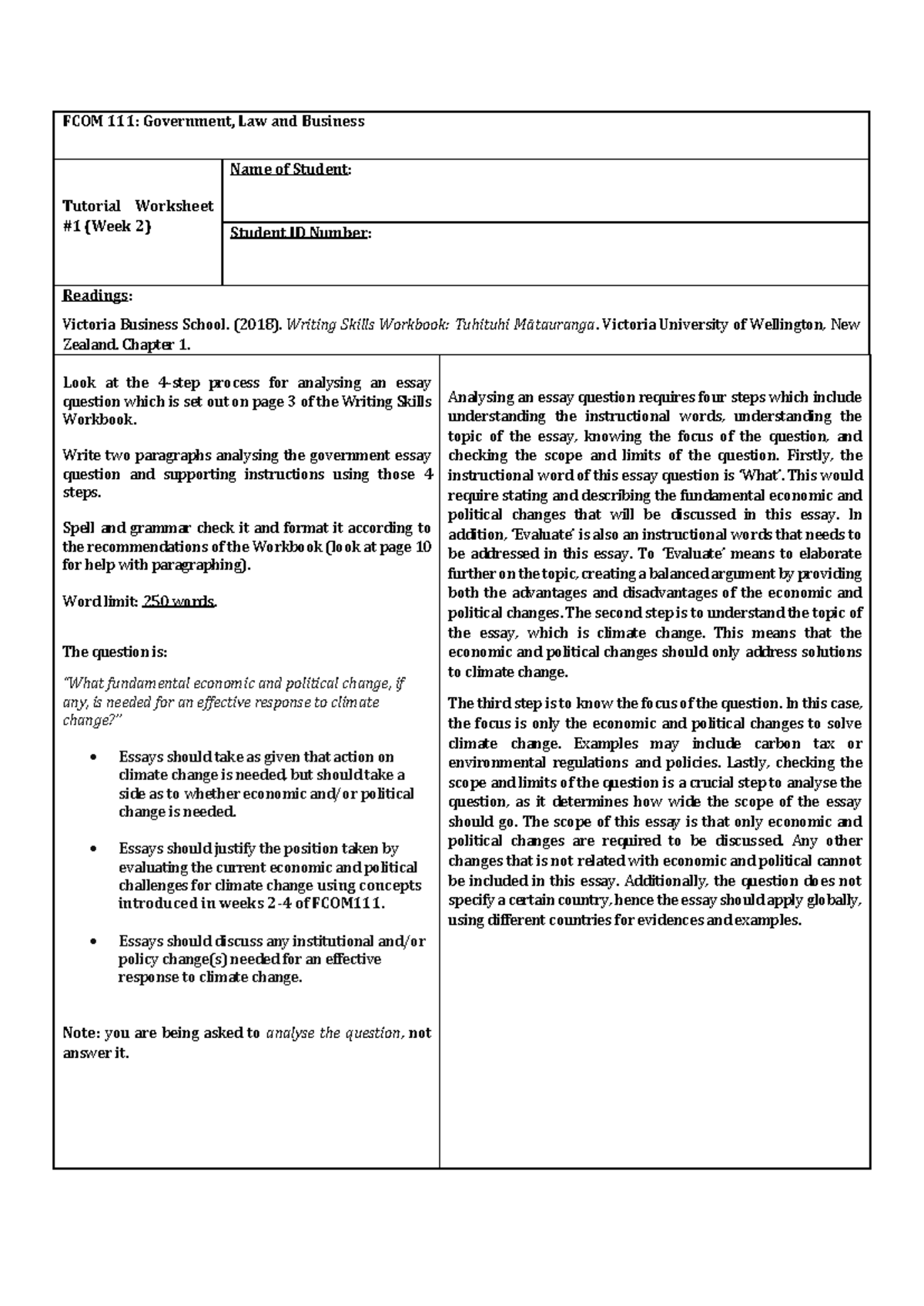 FCOM 111 - Worksheet 1 - FCOM 111: Government, Law and Business ...